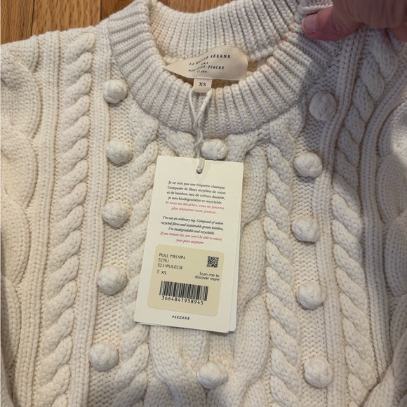 Sezane Cream Cable Knit Sweater - Picture 3 of 3